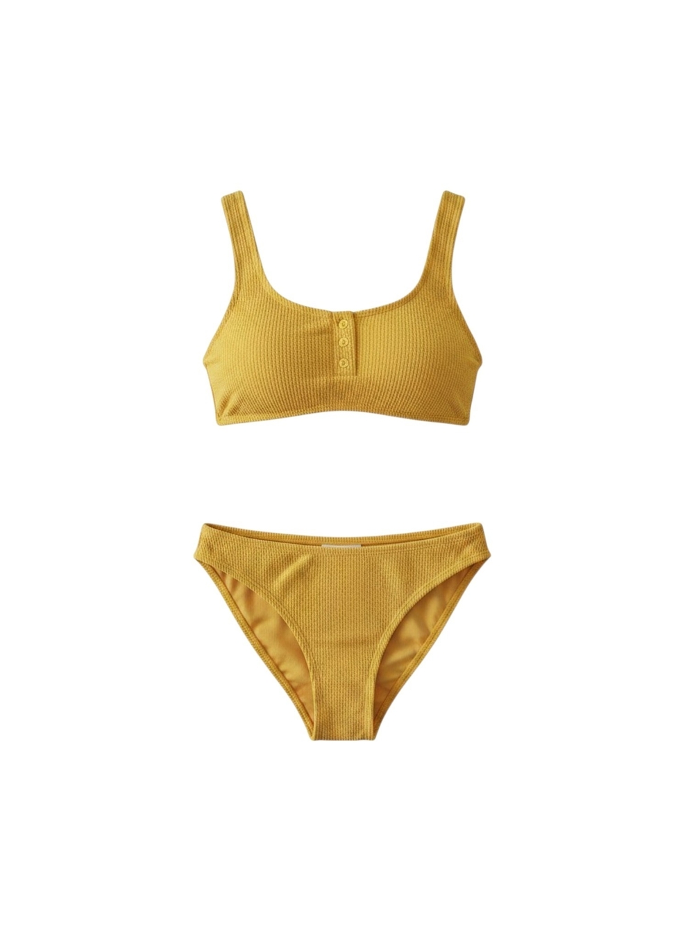Zara Mustard Yellow Ribbed Crop Bikini Top And Bottom Snap Front